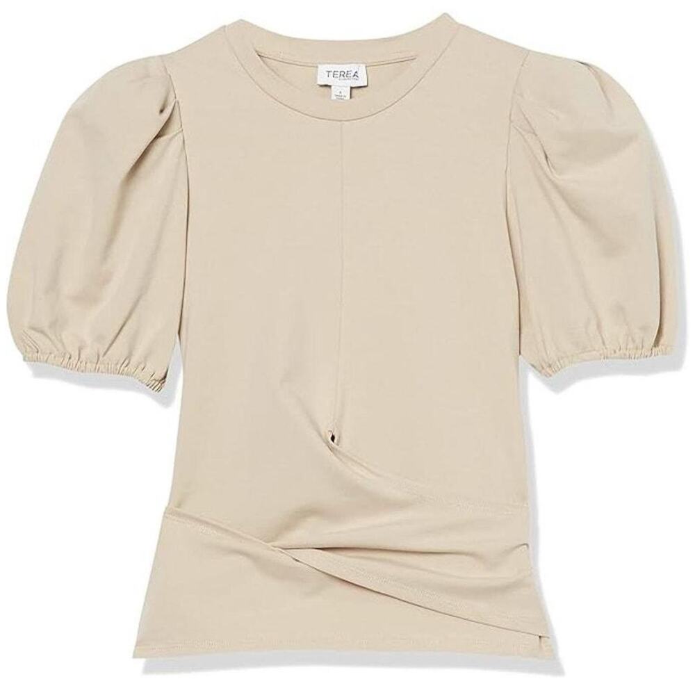 TEREA NWT | Violette Puff Sleeve Wrap Top Shirt beige tan hummus | size XL